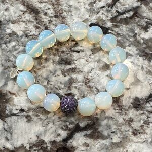 Opalite Beaded Stretch Bracelet with Purple Pavé Accent oriana lamarca